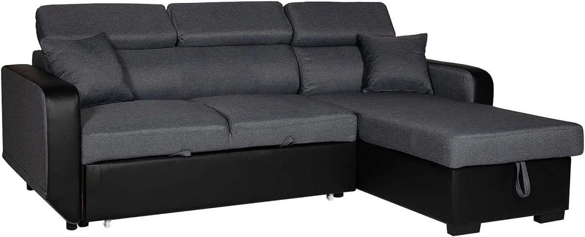 Canapé d'angle et canapé panoramique — réversible, revêtement en tissu, avec rangement, convertible, 3 Places, gris, avec rangement intégré