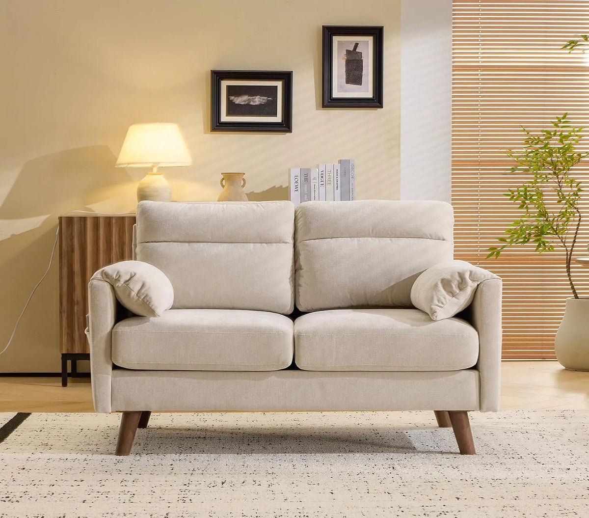 Canapé – avec accoudoirs, 2 Places, 125 × 78 × 86 cm, beige