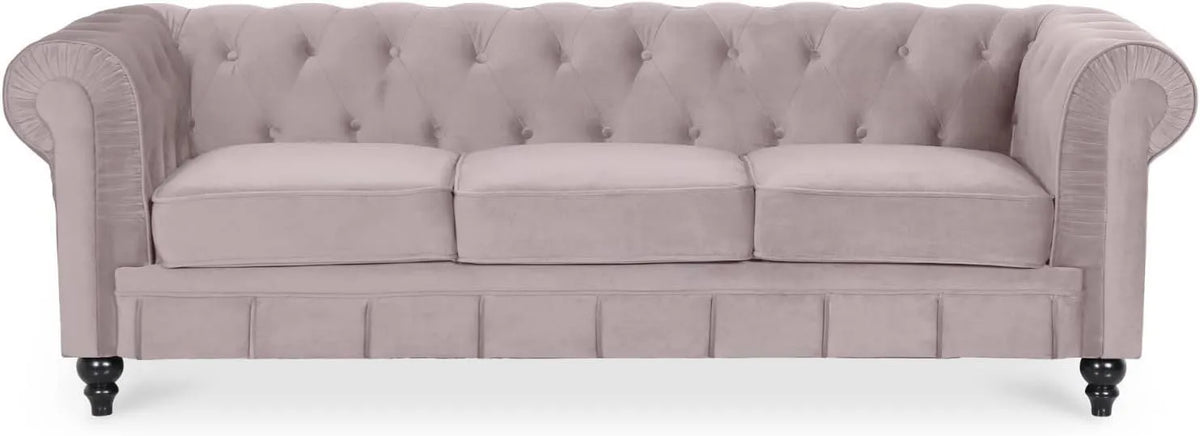 DECO Canape Chesterfield Velours 3 Places Altesse Taupe — beige