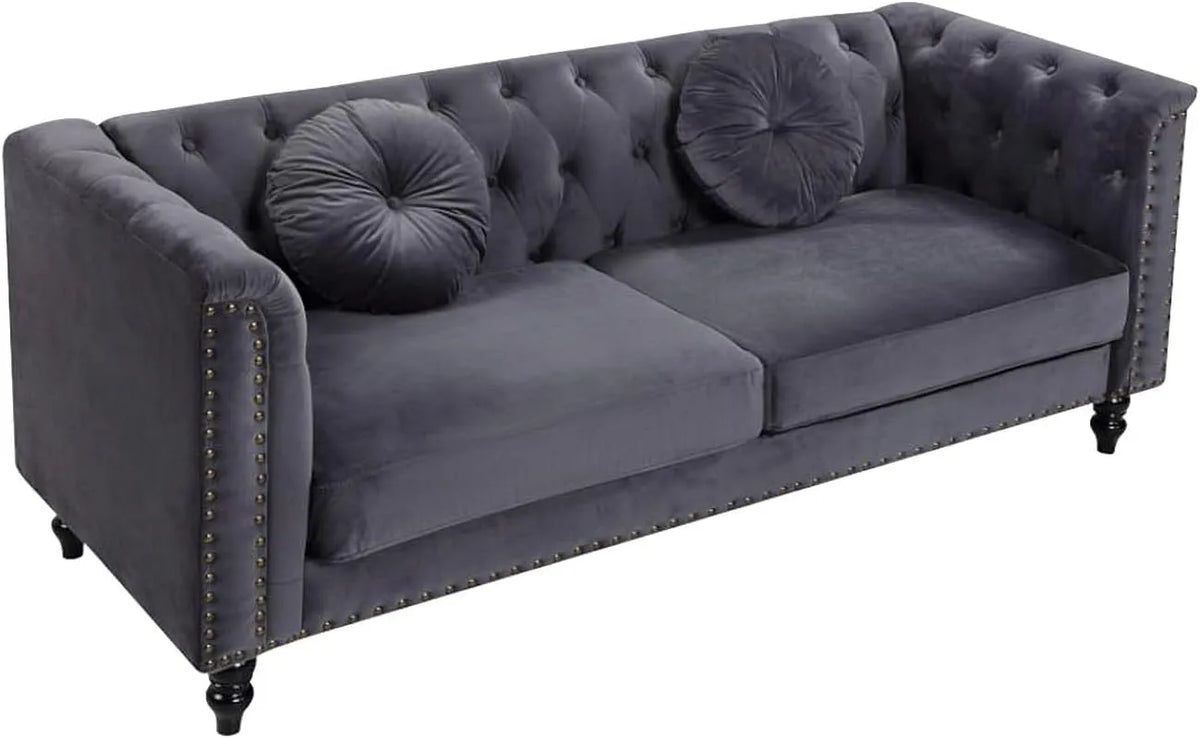 Canapé – Anthracite, 3 Places, revêtement en velours