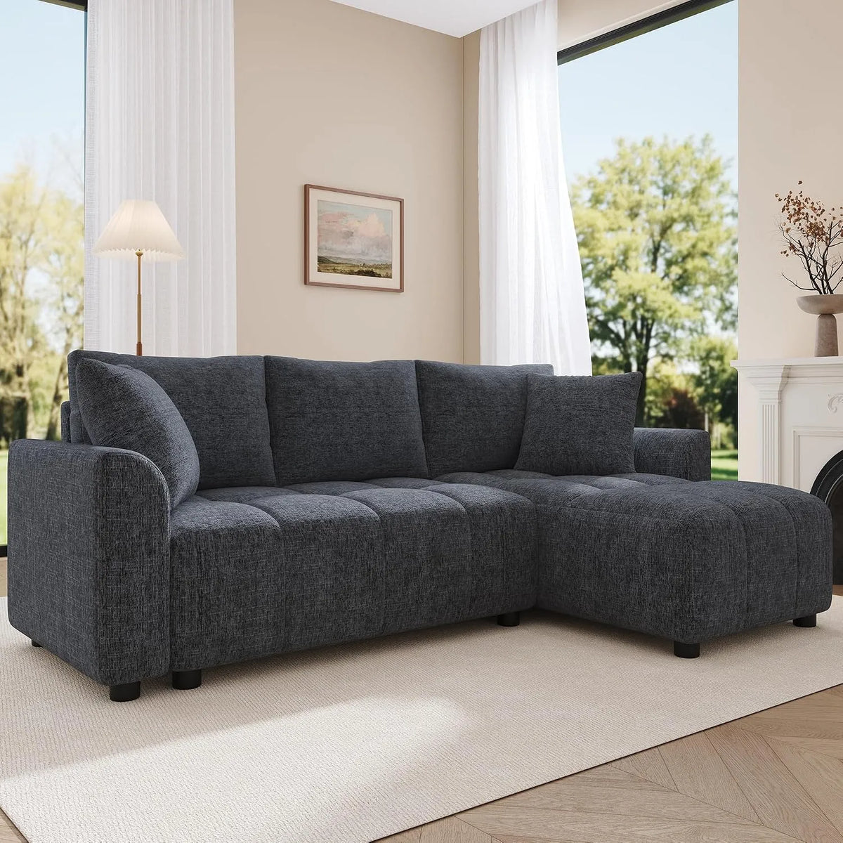 Canapé d'angle et canapé panoramique: modulaire, en chenille, convertible, avec coussins, 3 Places, gris
