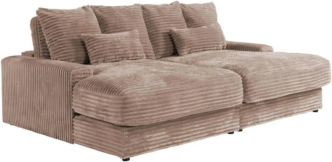 Canapé — CALAZO, assise profonde, en velours côtelé, 3 Places, beige