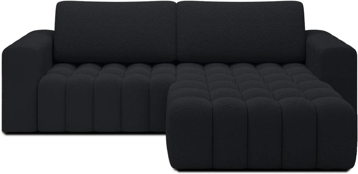 Canapé d'angle et canapé panoramique – DECO, angle droit, convertible, revêtement bouclé, noir