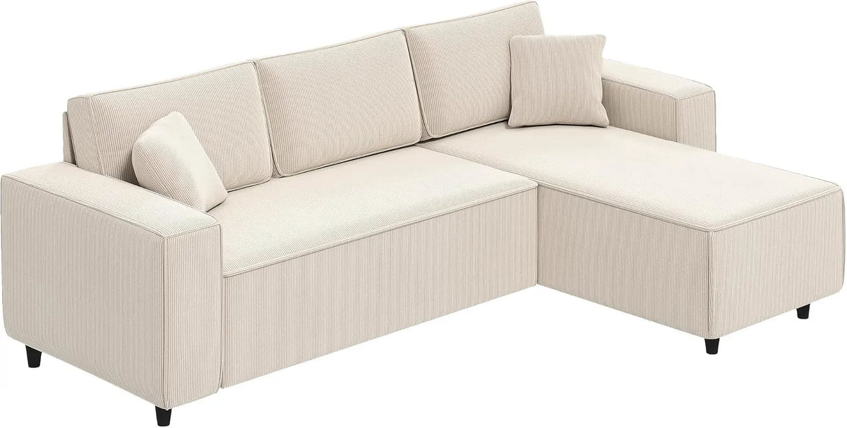 HOMCOM Canapé d'angle et canapé panoramique: réversible, en velours côtelé, avec coussins, 3 Places, 241 × 153 × 83cm, 450Kg