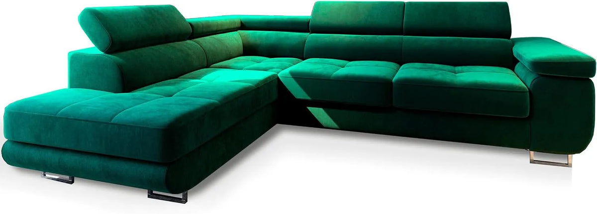 Canapé d'angle et canapé panoramique: L-S, forme en L, avec rangement, vert, avec fonction couchage, avec rangement intégré