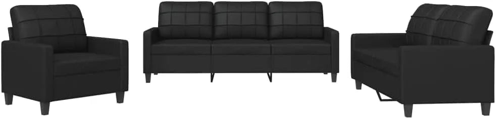 Ensemble de Canapés avec Coussins 3 pcs — en cuir PU, avec accoudoirs, avec dossier, 3 pièces, noir