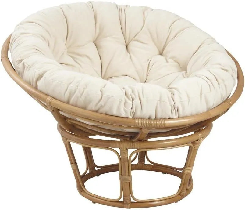 Fauteuil et chaise rembourrée Papasan Rotin Verni avec Coussin Écru — avec coussins, 102 cm, 80 cm, 40 cm