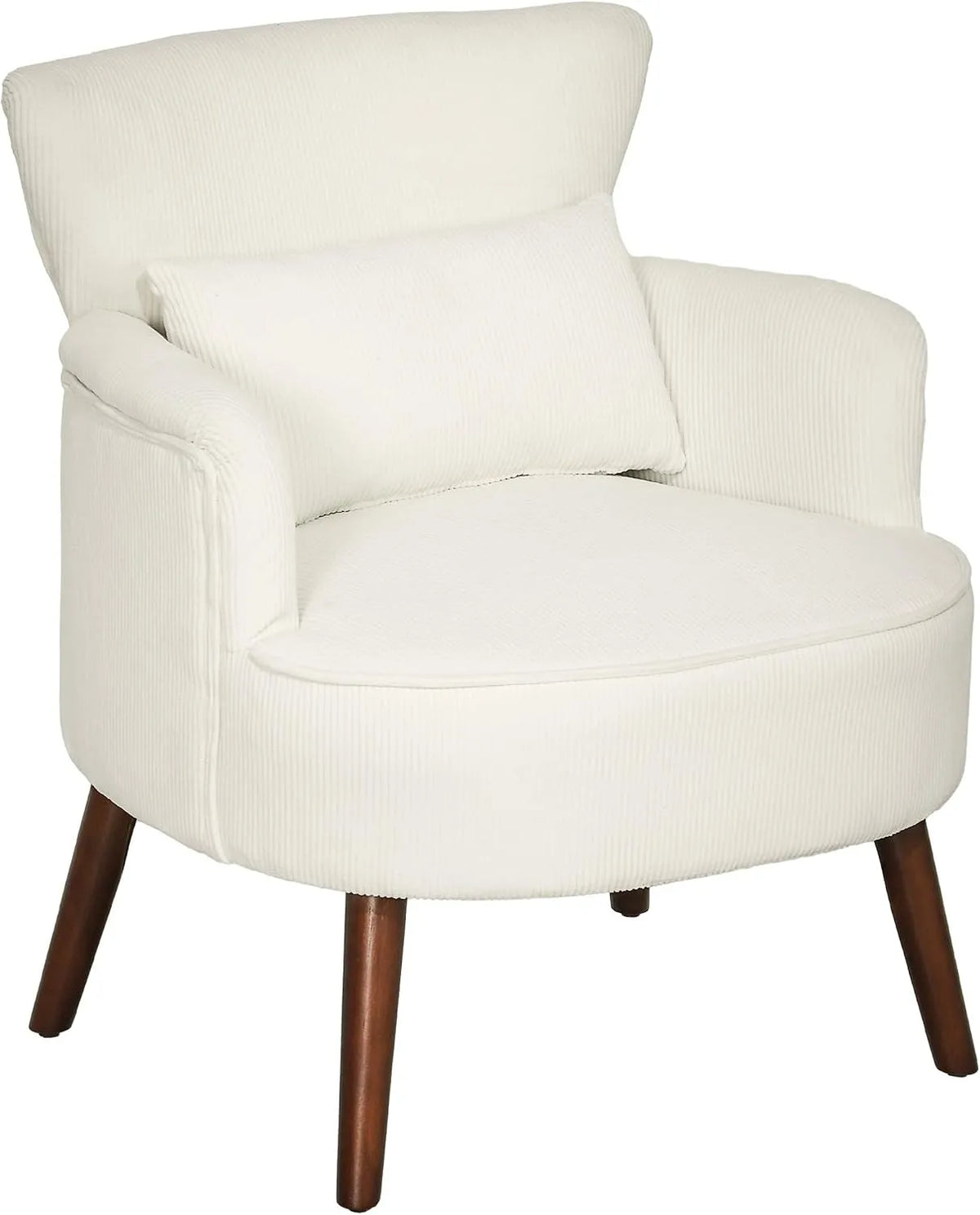 HOMCOM Fauteuil et chaise rembourrée avec dossier – en velours côtelé, en bois, avec accoudoirs, 120 kg, blanc
