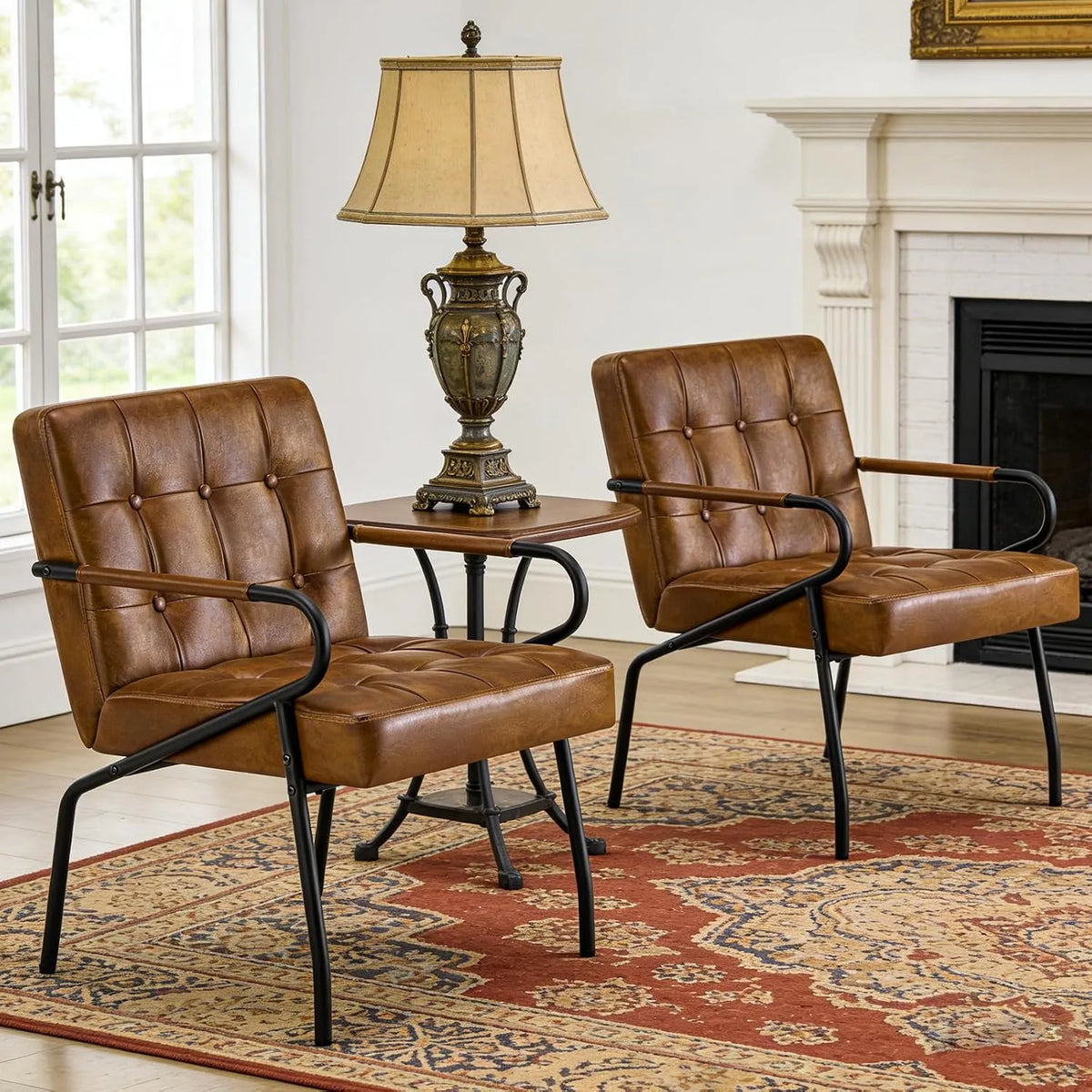 Chaise – en métal, en cuir PU, avec accoudoirs, Lot de 2, noir