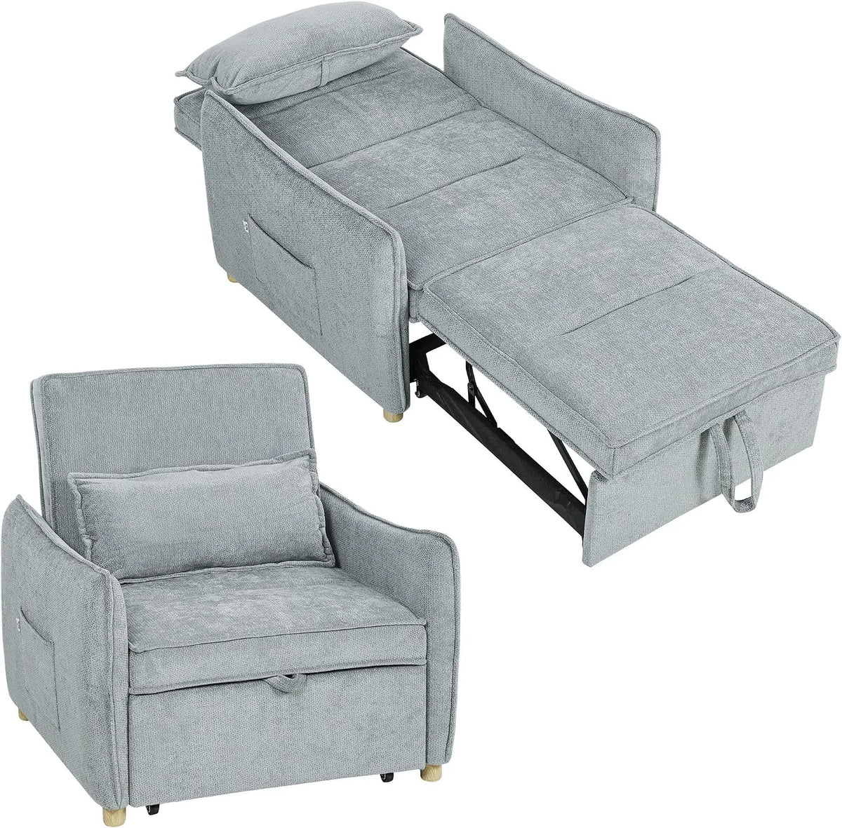 HOMCOM Canapé convertible et canapé-lit — en chenille, convertible, avec dossier, réglable, 1 Place, gris