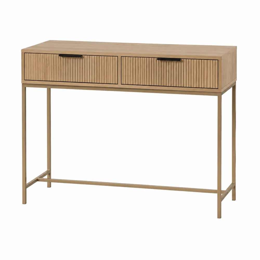 Console en bois et métal avec tiroirs 110x35x78cm chêne clair