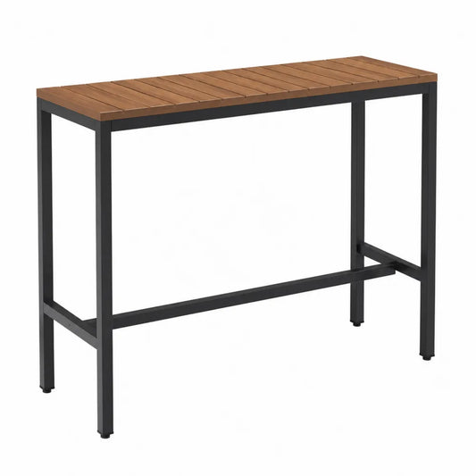 Table de Bar en Bois de Teck et Métal Noir 140x40x100 cm