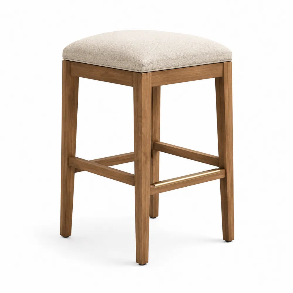 Tabouret de bar en bois et tissu beige 75cm