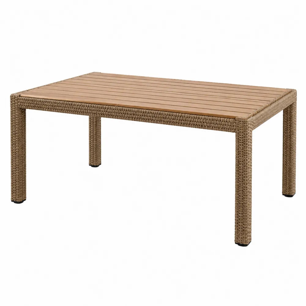 Table d'extérieur en bois et rotin synthétique 150x90x75 cm
