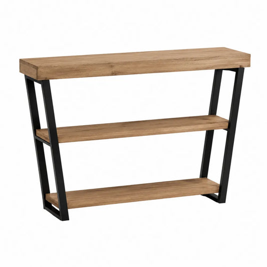 Console en Bois de Chêne et Métal Noir avec Étagères