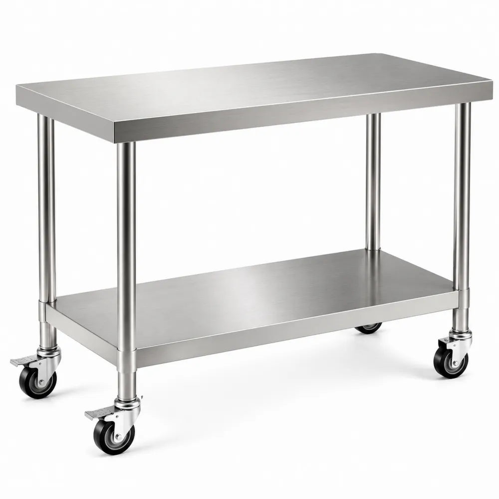 Chariot de cuisine en acier inoxydable avec roulettes 120x60x90 cm