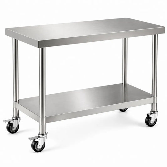 Chariot de cuisine en acier inoxydable avec roulettes 120x60x90 cm