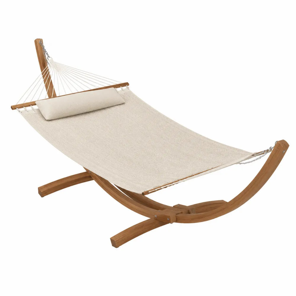 Hamac en bois d'acacia et toile de coton crème avec support 200x100 cm