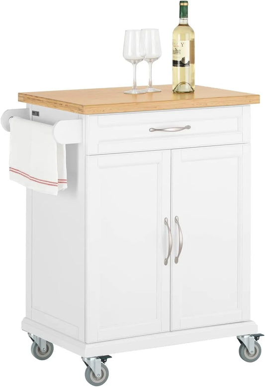 SoBuy Desserte de cuisine à roulettes avec plateau en bambou – FKW13-WN, avec rangement, avec tiroirs, avec roulettes, 66 × 91 × 45 cm