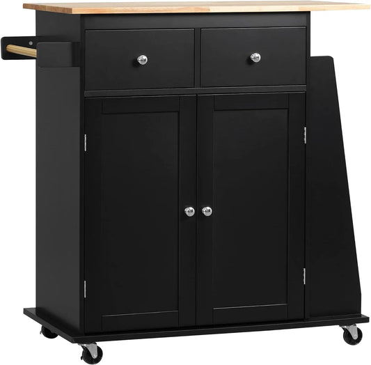 HOMCOM Desserte de Cuisine ilôt Cuisine avec Plan de Travail Bibliothèque et étagère de rangement: MDF, avec tiroirs, 2 Portes, 2 tiroirs, noir