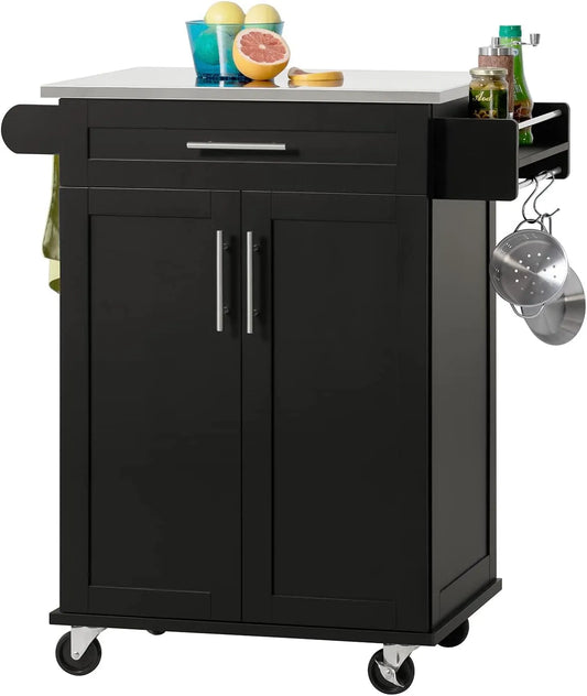 SoBuy Desserte Cuisine à roulettes Meuble Cuisine Rangement Meuble Bas — FKW110, avec rangement, avec roulettes, 80×90×46cm, noir