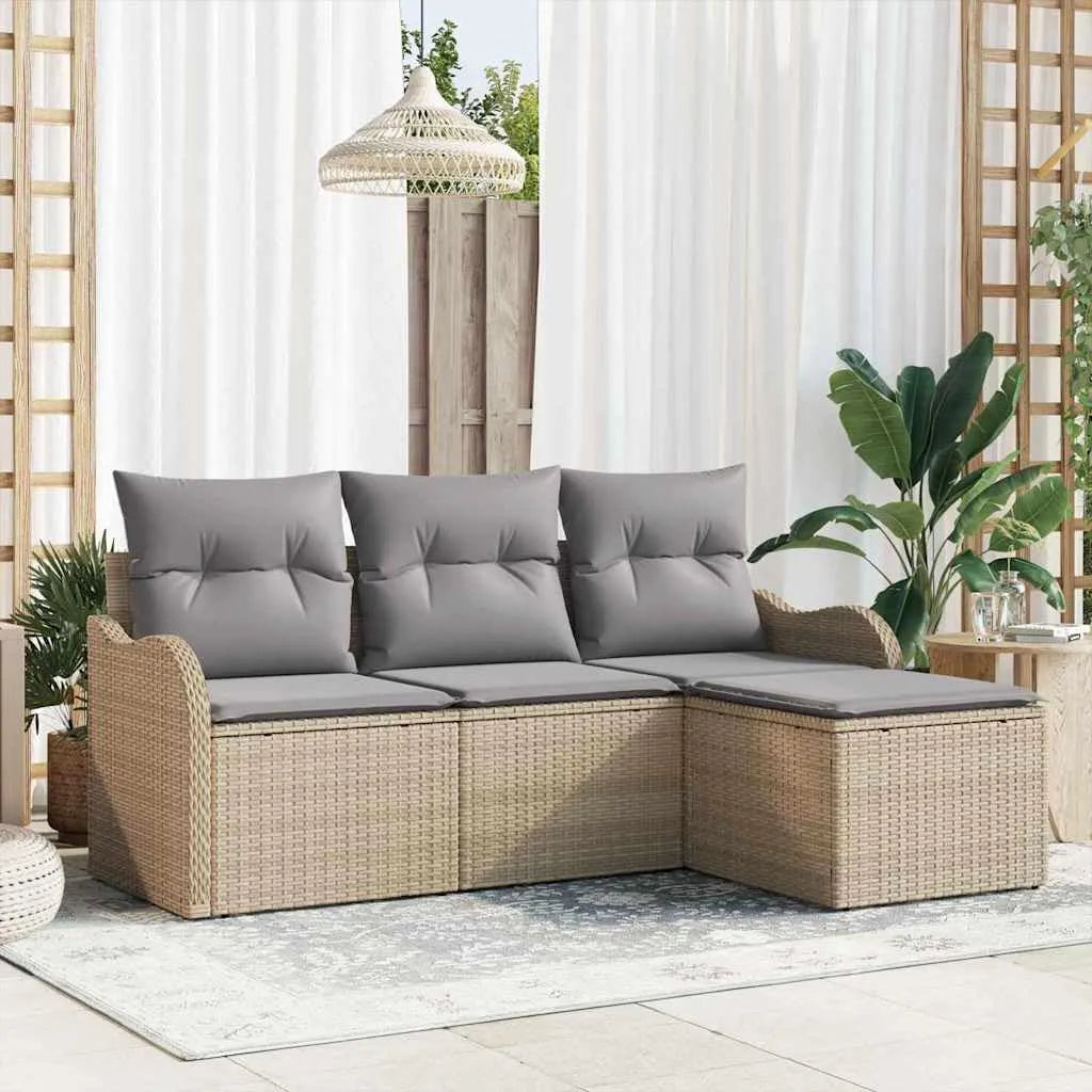 Ensemble de 4 canapés de jardin avec espace de rangement – modulaire, avec rangement, beige, en résine tressée, résistant aux intempéries