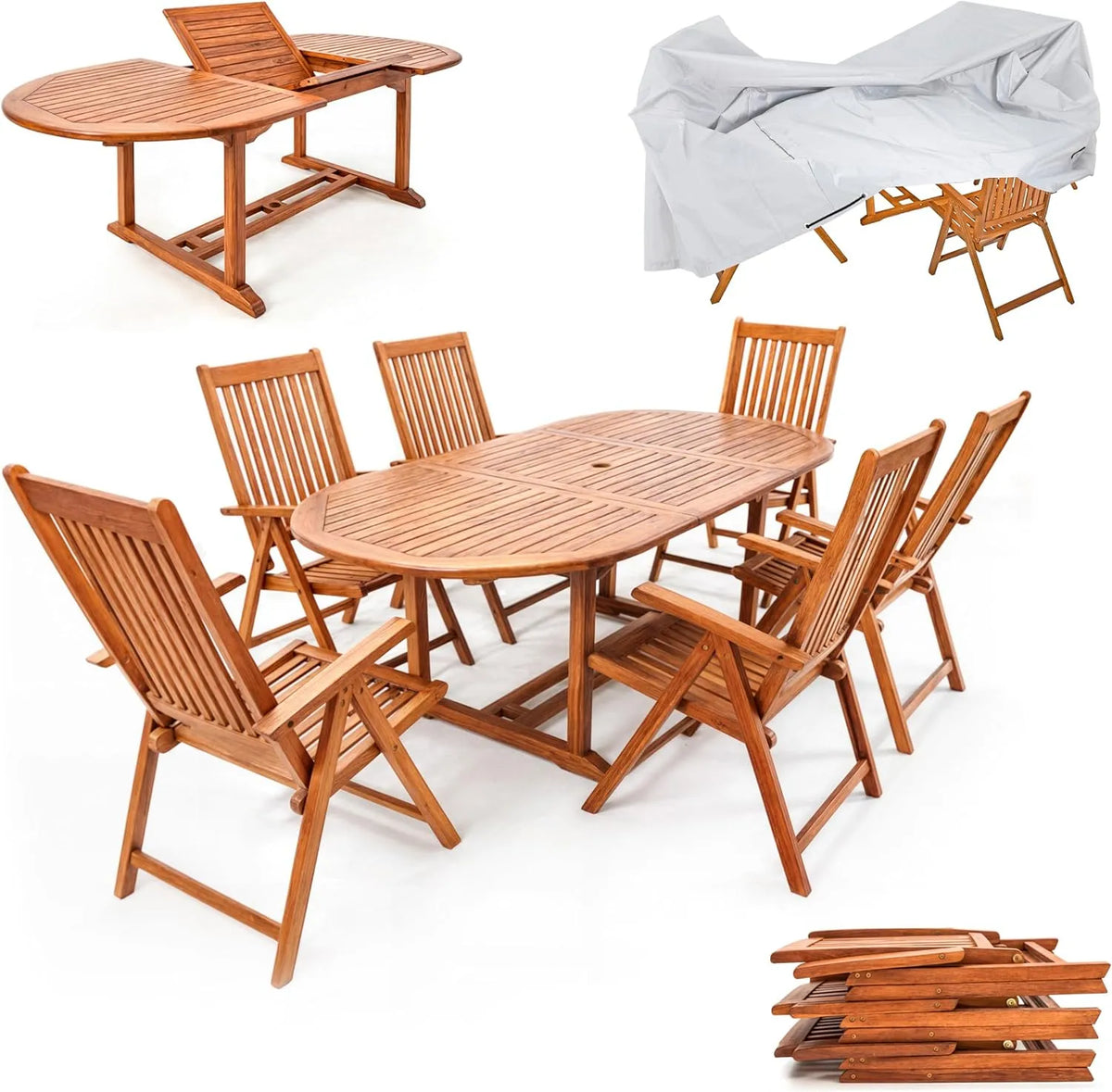 Salon de jardin et ensemble lounge — FSC, en bois, extensible