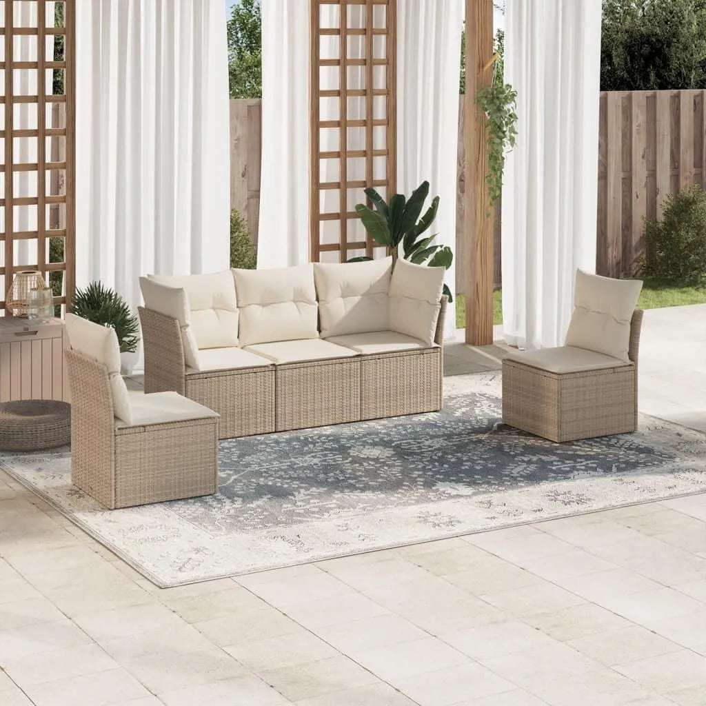 Salon de jardin et ensemble lounge: avec coussins, 5 pièces, 43.8 KG, beige