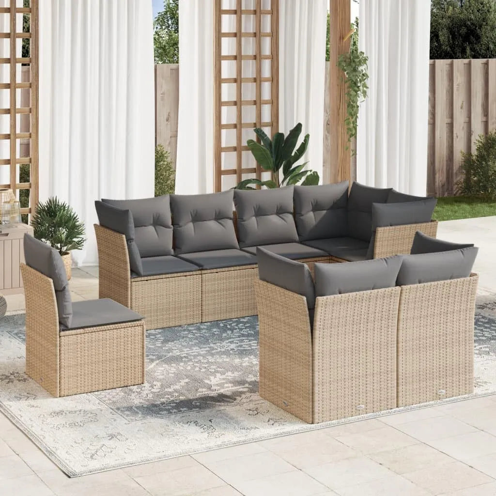 Salon de jardin et ensemble lounge: avec coussins, 8 pièces, 74.6 KG, beige