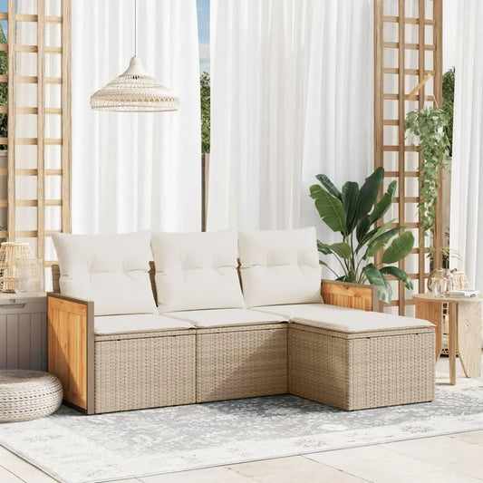 Ensemble de 4 canapés de jardin en rotin synthétique beige — modulaire, avec coussins