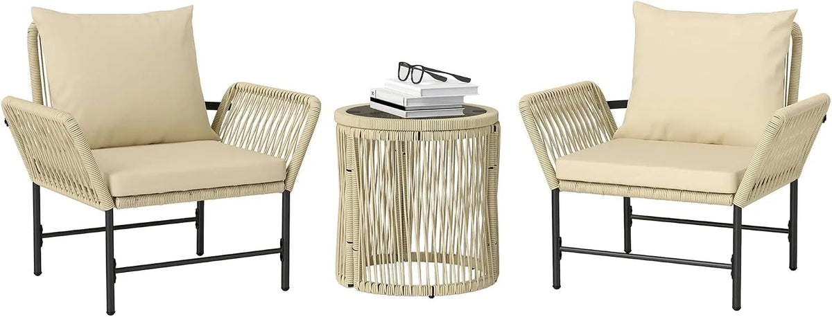 Outsunny Salon de jardin et ensemble lounge — avec coussins, résistant aux intempéries, 3-teilig, en résine tressée
