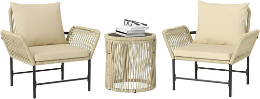 Outsunny Salon de jardin et ensemble lounge — avec coussins, résistant aux intempéries, 3-teilig, en résine tressée