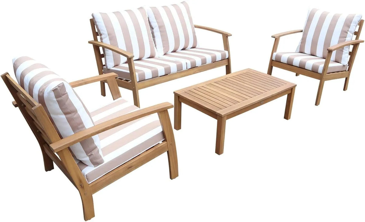 Salon de jardin et ensemble lounge – en bois, avec coussins, 4 Places, beige