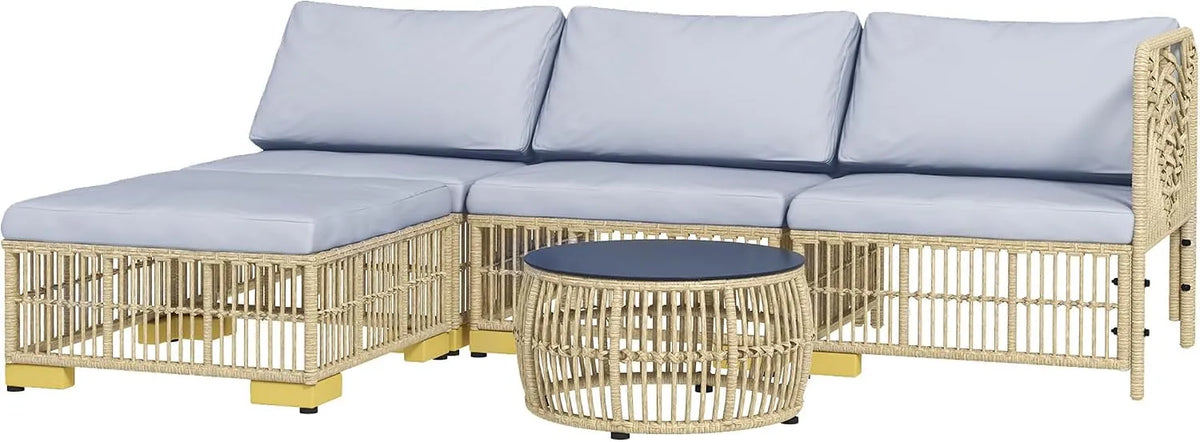 Outsunny Salon de jardin et ensemble lounge: avec coussins, 5 pièces, en résine tressée