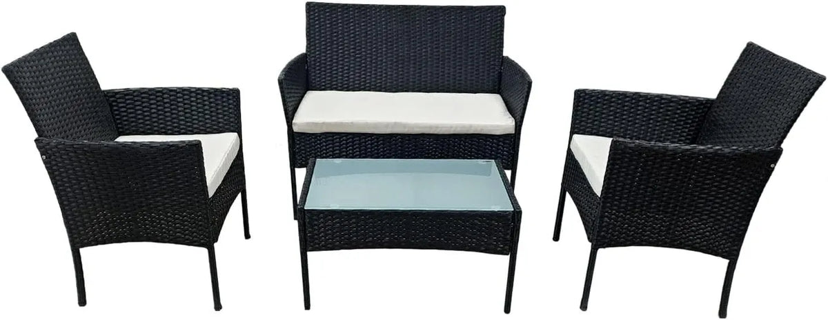 Salon de jardin et ensemble lounge: CORFOU, avec coussins, 4 Places, noir