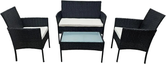 Salon de jardin et ensemble lounge: CORFOU, avec coussins, 4 Places, noir