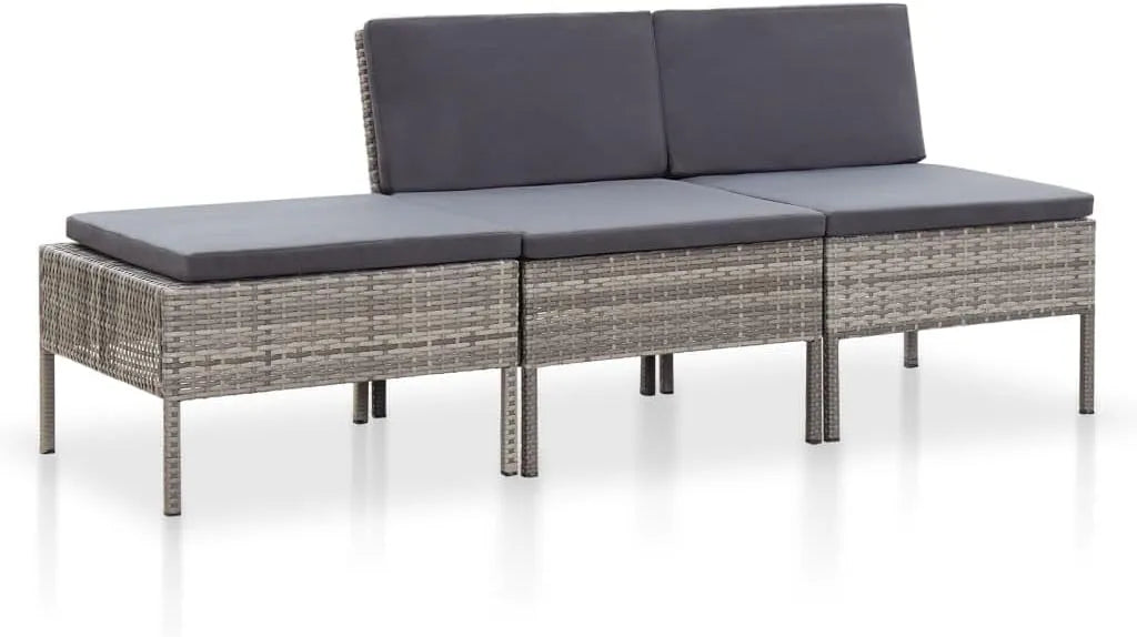 Salon de jardin et ensemble lounge – modulaire, avec coussins, résistant aux intempéries, 3 pièces, gris, en résine tressée