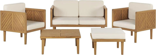 Salon de jardin et ensemble lounge: en bois, 4 Places, beige