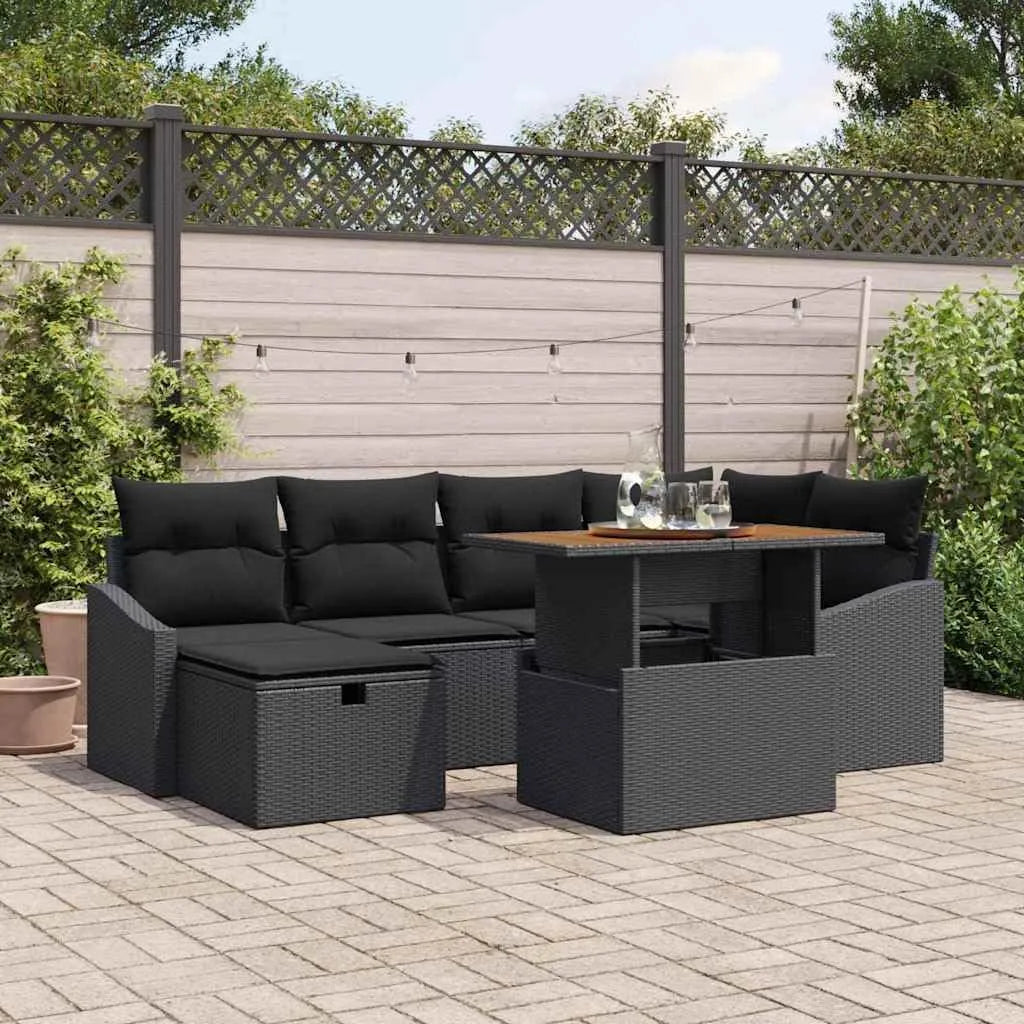 Canapé de jardin et sofa lounge extérieur – modulaire, avec coussins, résistant aux intempéries, 7 pièces, 6 places, noir, en résine tressée