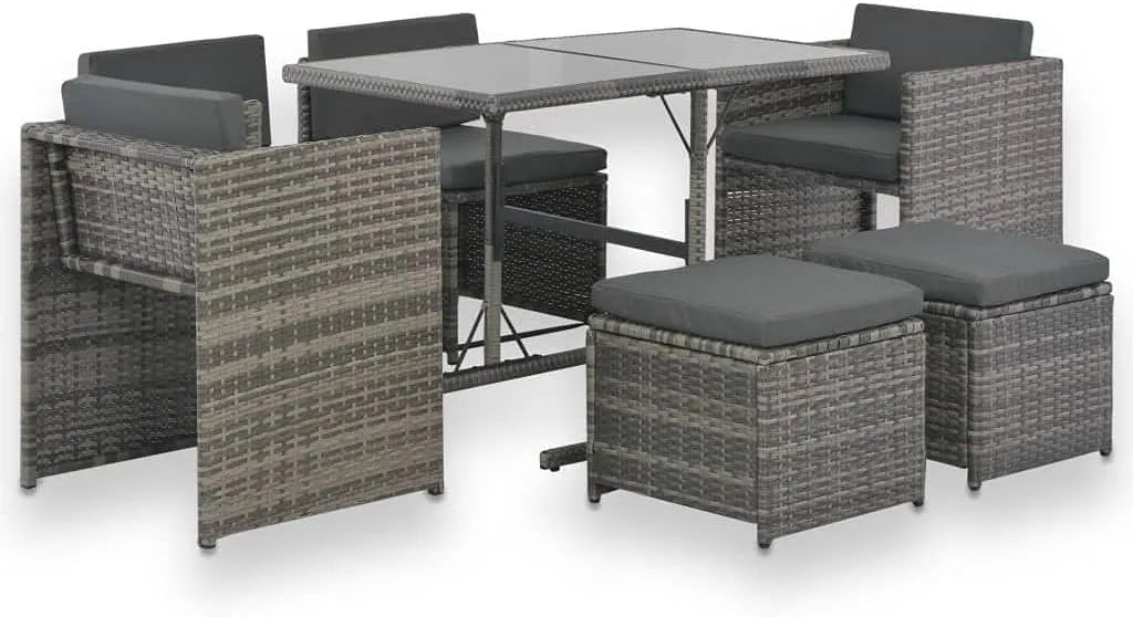 Mobilier à Dîner de Jardin 7pcs et Coussins Résine Tressée – avec coussins, 7 pièces, gris