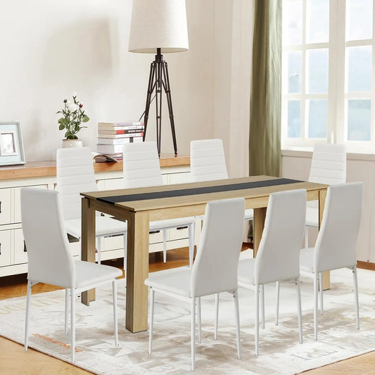 Table à manger et table de salle à manger: en cuir, avec dossier, 160 cm, noir