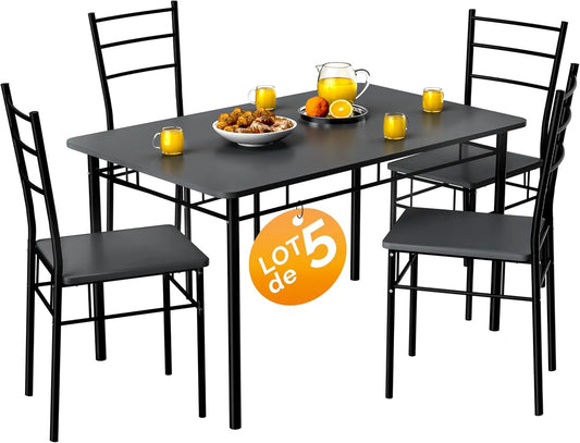 Chaise: MDF, en métal, 5 pièces, anthracite