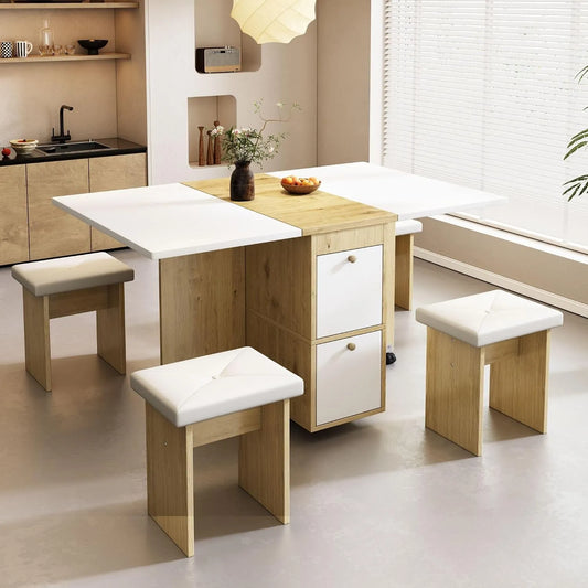 Table à manger et table de salle à manger – en bois, pliable, 120 × 80 cm, blanc, extensible
