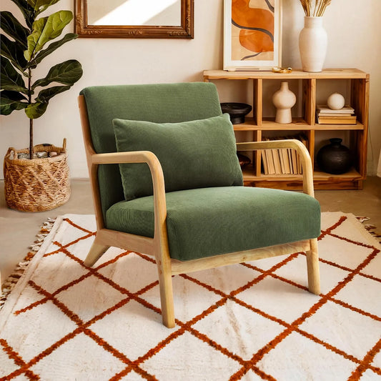 Fauteuil relax et fauteuil inclinable — en bois, avec accoudoirs, avec coussins, 65 × 84 × 74 Cm
