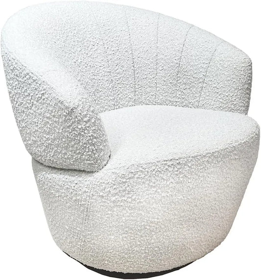 Meubletmoi Fauteuil et chaise rembourrée Rond pivotant 360° Tissu Bouclette écru et Pied – Corolla, en métal, revêtement en tissu, revêtement bouclé