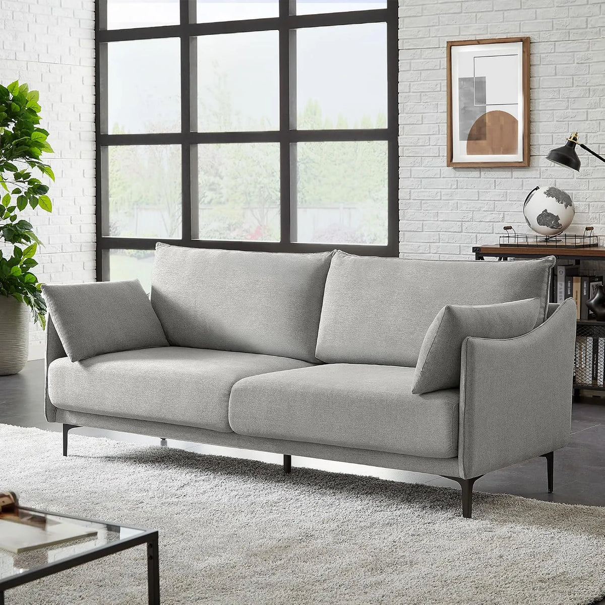 Canapé — revêtement en tissu, 3 Places, 203 × 85 × 86 cm, gris