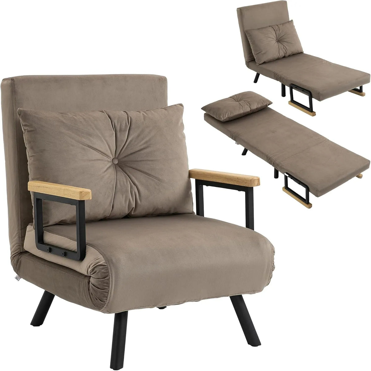 HOMCOM Canapé convertible et canapé-lit: revêtement en tissu, avec bureau, convertible, avec dossier, 1 Place, marron, réglable, revêtement en velours