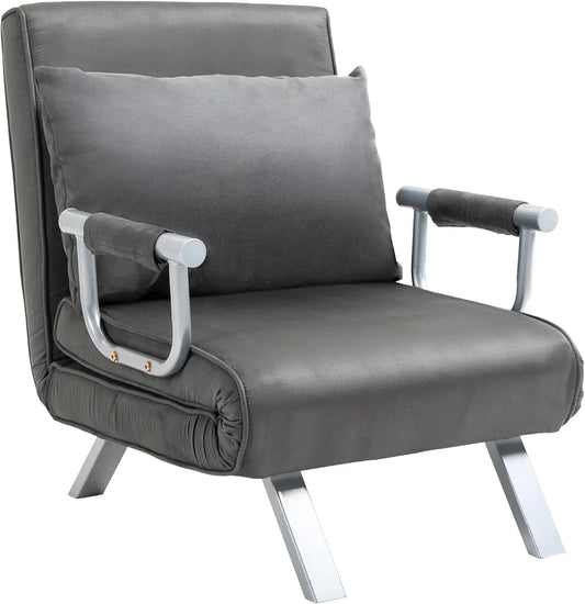 HOMCOM Canapé convertible et canapé-lit — en métal, convertible, avec accoudoirs, avec coussins, 1 Place, gris