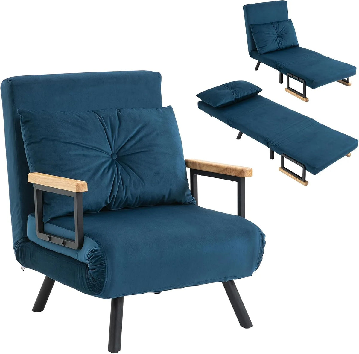 HOMCOM Canapé convertible et canapé-lit – revêtement en tissu, avec bureau, convertible, avec dossier, 1 Place, bleu, réglable, revêtement en velours
