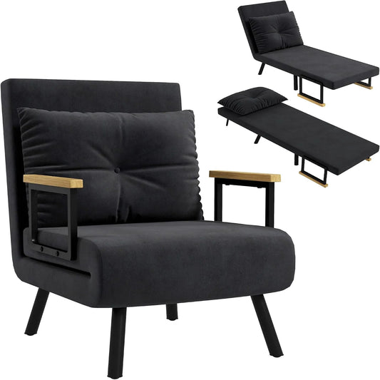 HOMCOM Canapé convertible et canapé-lit – revêtement en tissu, avec bureau, convertible, avec dossier, 1 Place, noir, réglable, revêtement en velours